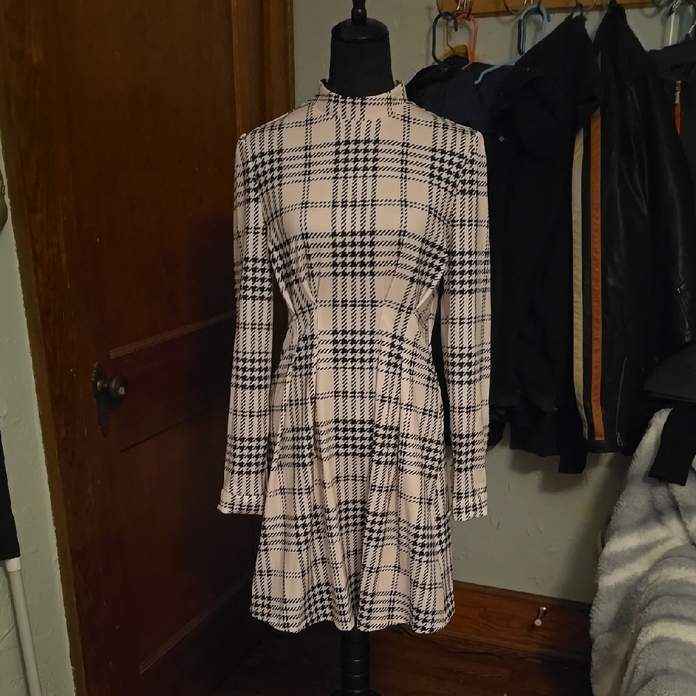 NWOT Cream A-Line Dress with Bishop Sleeves and Mock Neck